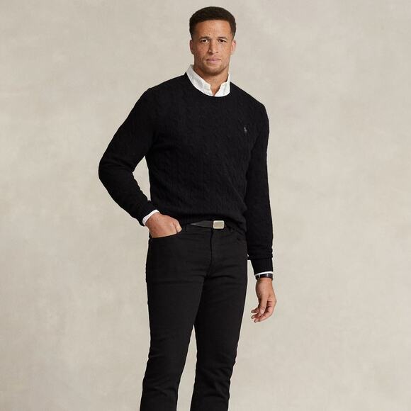 POLO RALPH LAUREN Cable-Knit Wool-Cashmere Sweater Black Sz 1X Big {XX6} - Picture 1 of 8